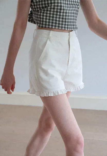 Ruffled Hem High Waist Shorts