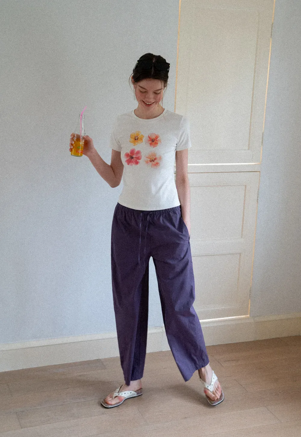 Elastic Waist Drawstring Wide Leg Casual Pants