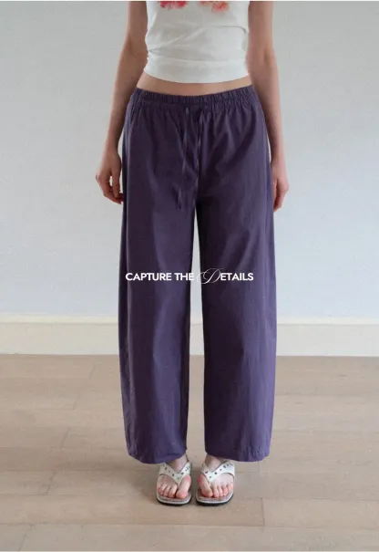 Elastic Waist Drawstring Wide Leg Casual Pants