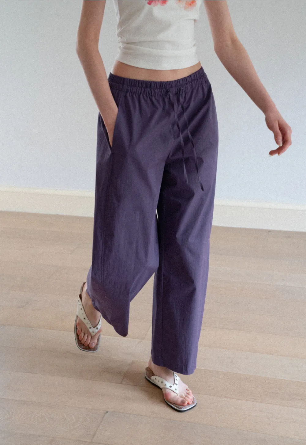 Elastic Waist Drawstring Wide Leg Casual Pants