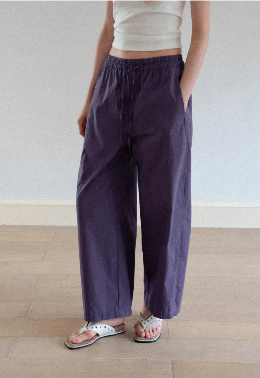 Elastic Waist Drawstring Wide Leg Casual Pants