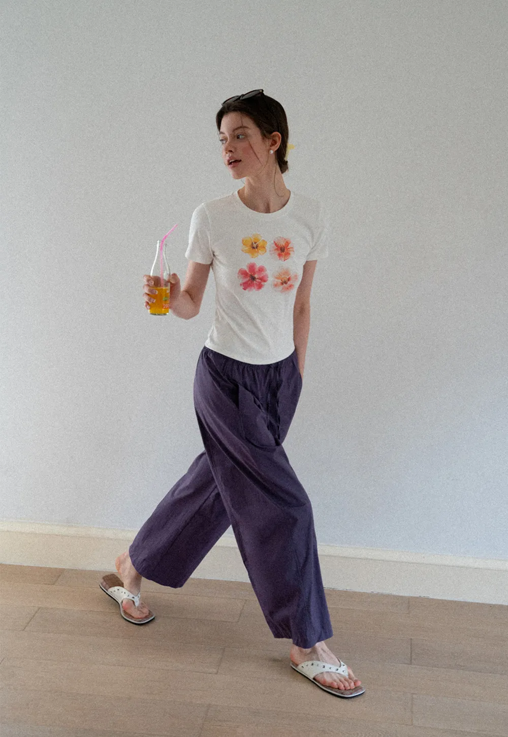 Elastic Waist Drawstring Wide Leg Casual Pants