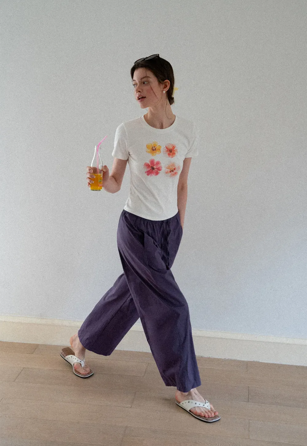 Elastic Waist Drawstring Wide Leg Casual Pants