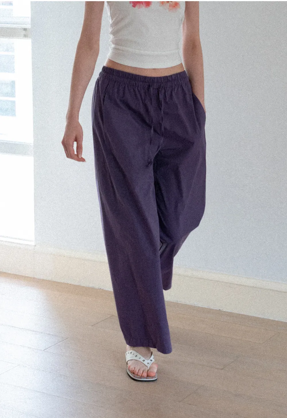 Elastic Waist Drawstring Wide Leg Casual Pants