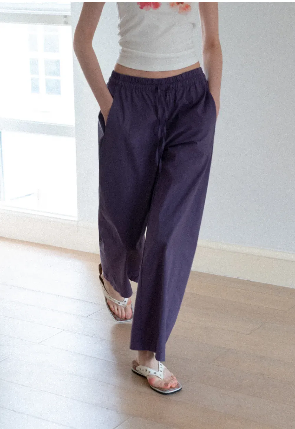 Elastic Waist Drawstring Wide Leg Casual Pants