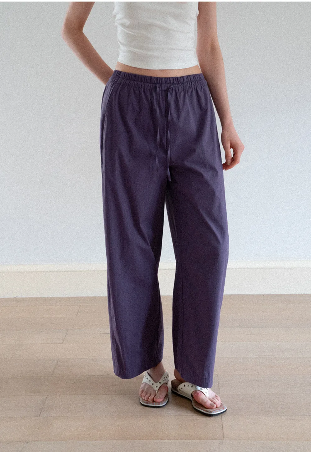 Elastic Waist Drawstring Wide Leg Casual Pants