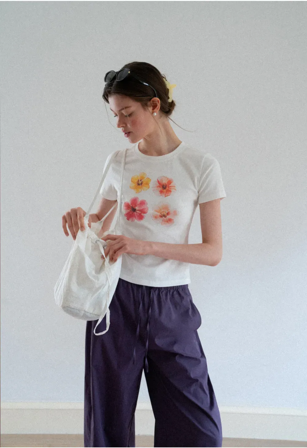 Elastic Waist Drawstring Wide Leg Casual Pants