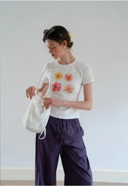 Elastic Waist Drawstring Wide Leg Casual Pants