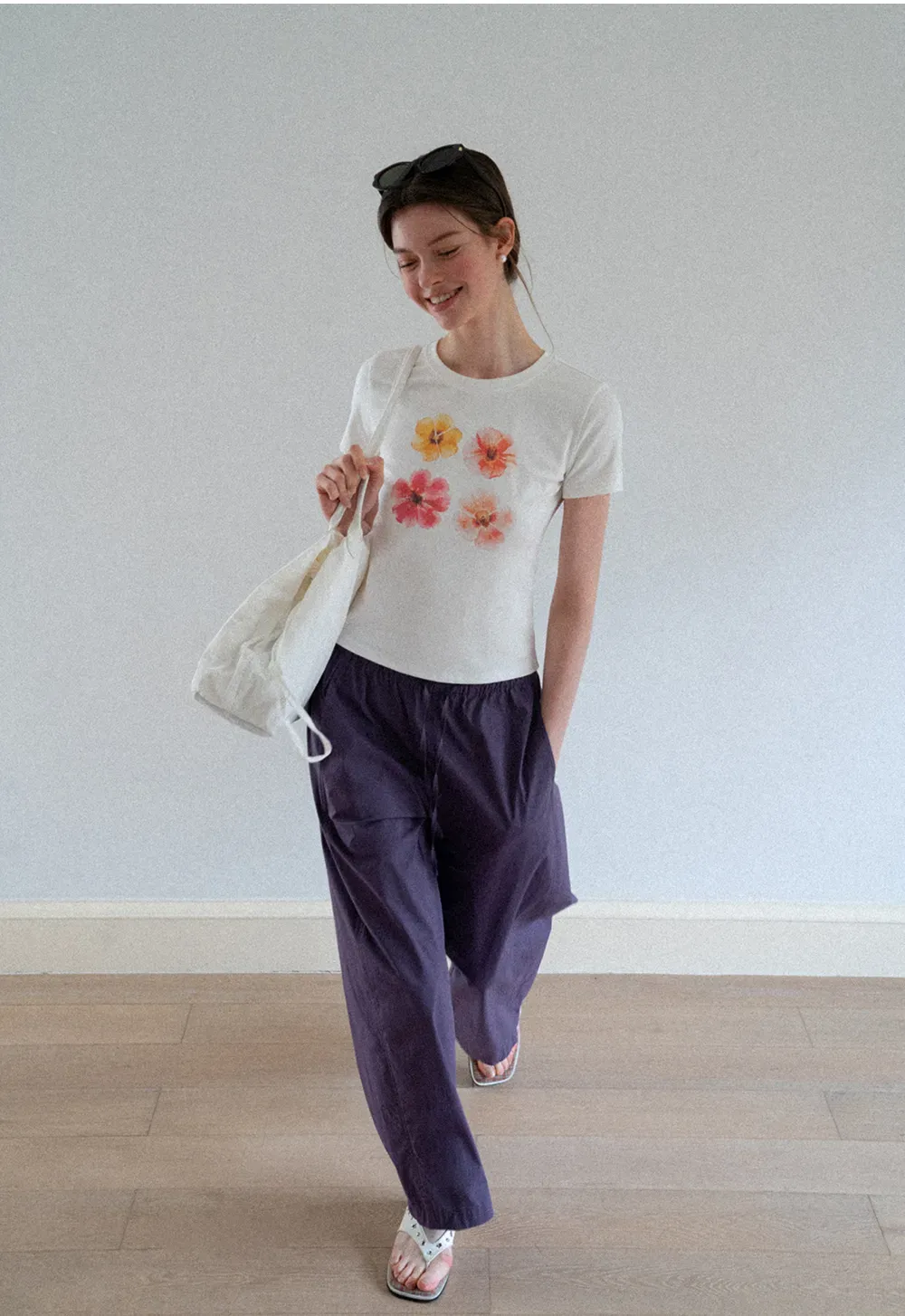 Elastic Waist Drawstring Wide Leg Casual Pants