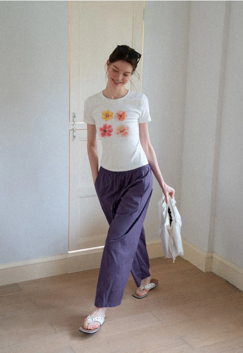 Elastic Waist Drawstring Wide Leg Casual Pants