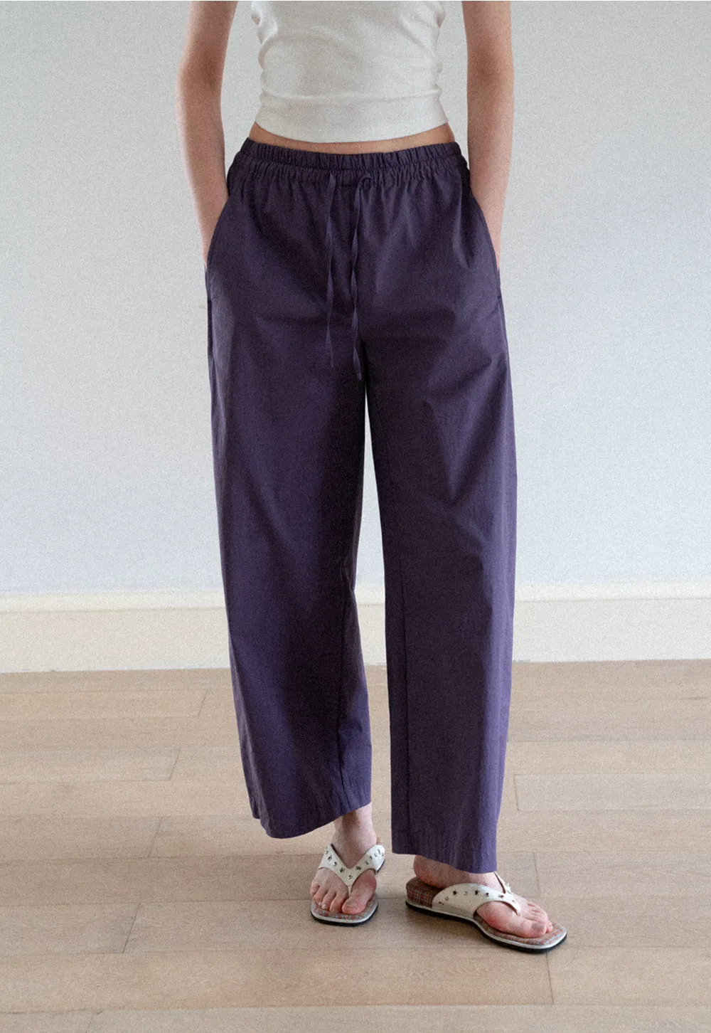 Elastic Waist Drawstring Wide Leg Casual Pants
