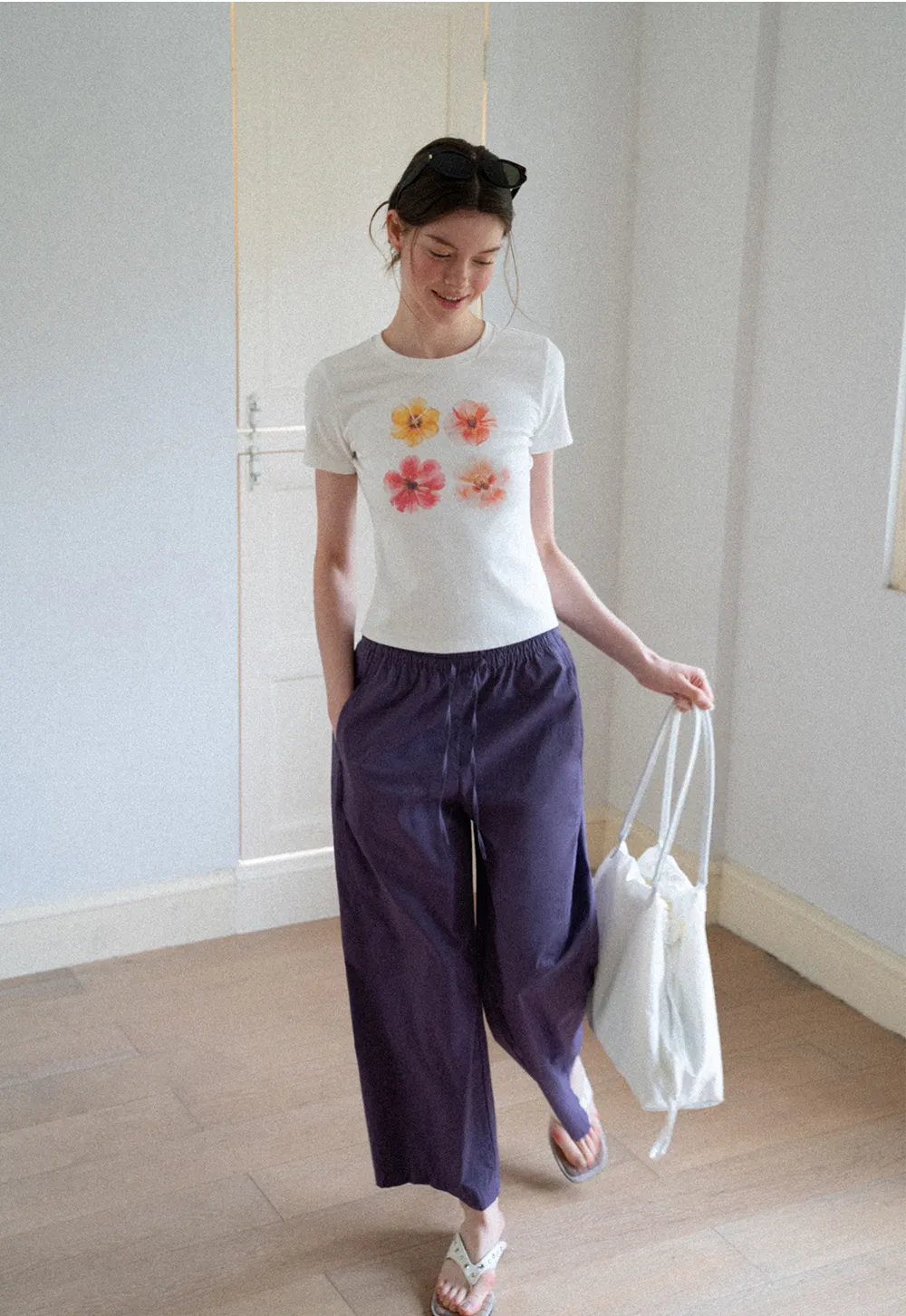 Elastic Waist Drawstring Wide Leg Casual Pants