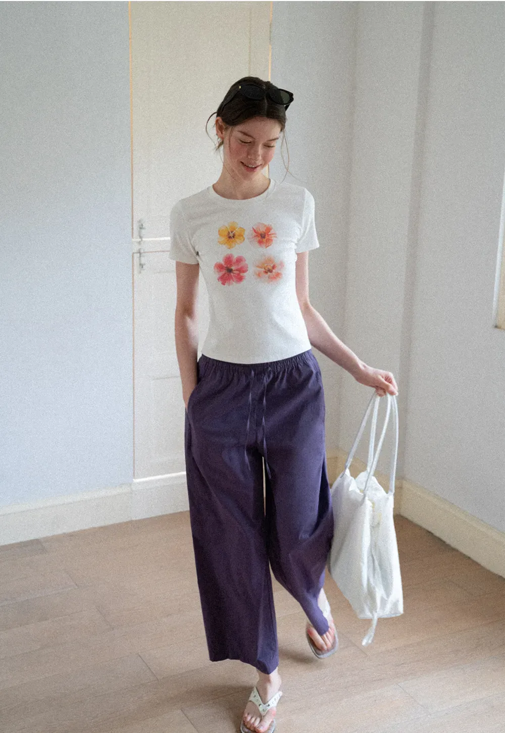 Elastic Waist Drawstring Wide Leg Casual Pants
