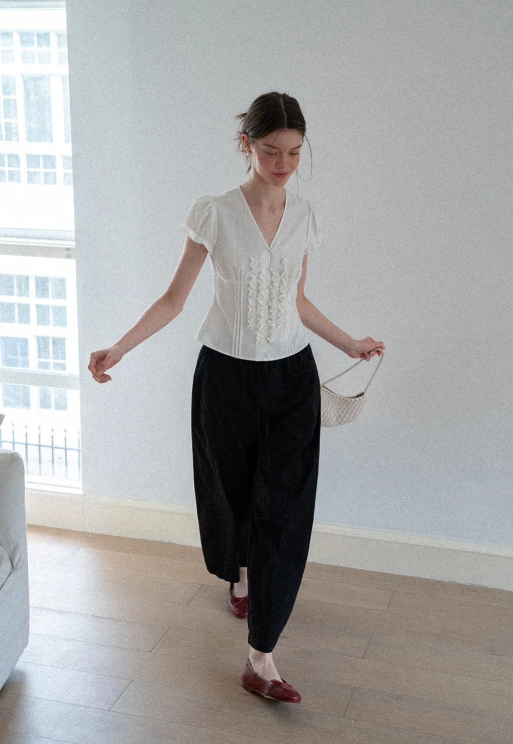 Elastic Waist Drawstring Wide Leg Casual Pants