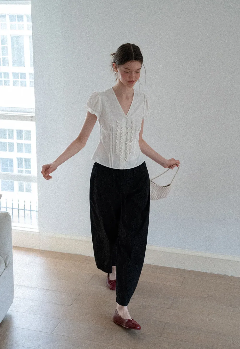 Elastic Waist Drawstring Wide Leg Casual Pants