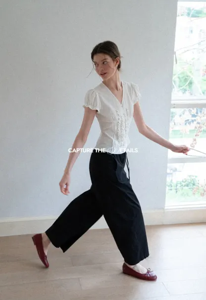 Elastic Waist Drawstring Wide Leg Casual Pants