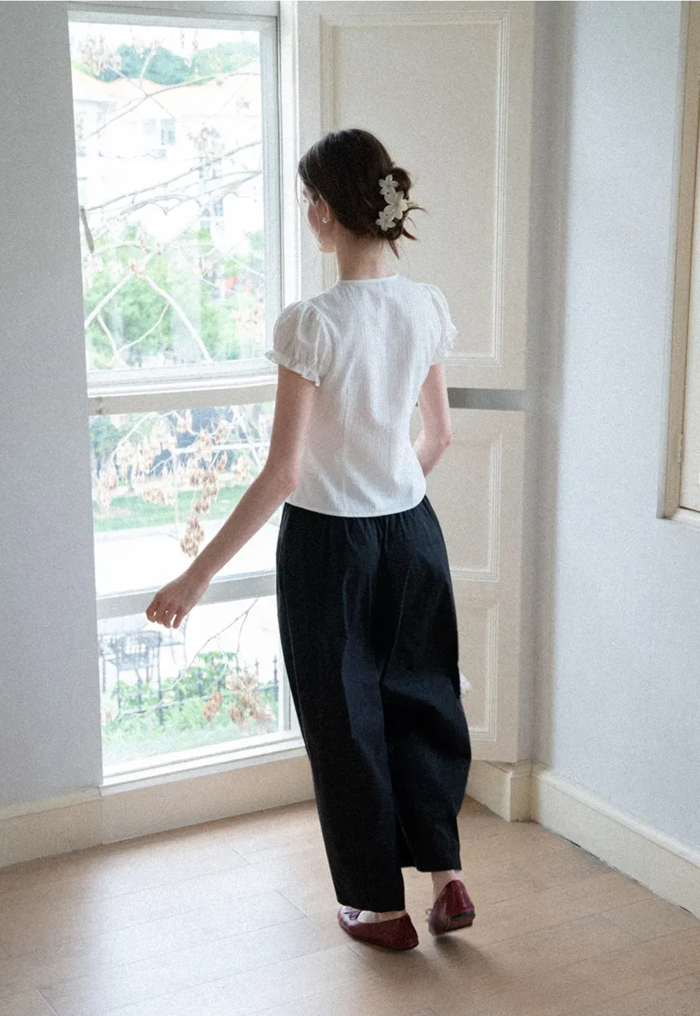 Elastic Waist Drawstring Wide Leg Casual Pants
