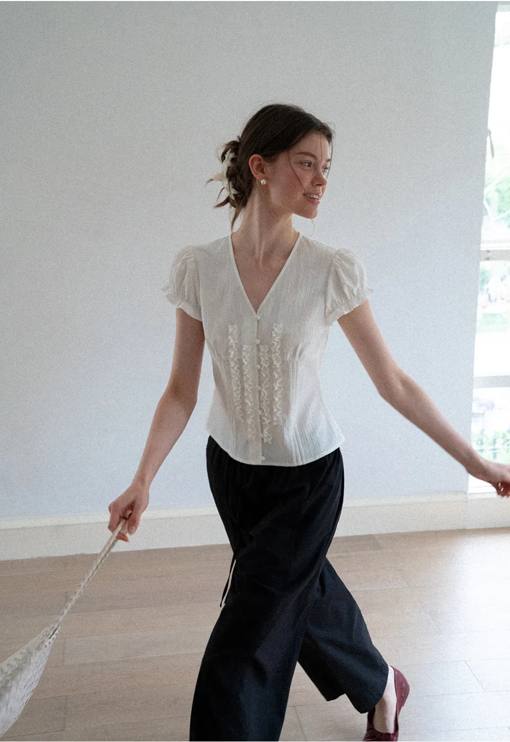 Elastic Waist Drawstring Wide Leg Casual Pants