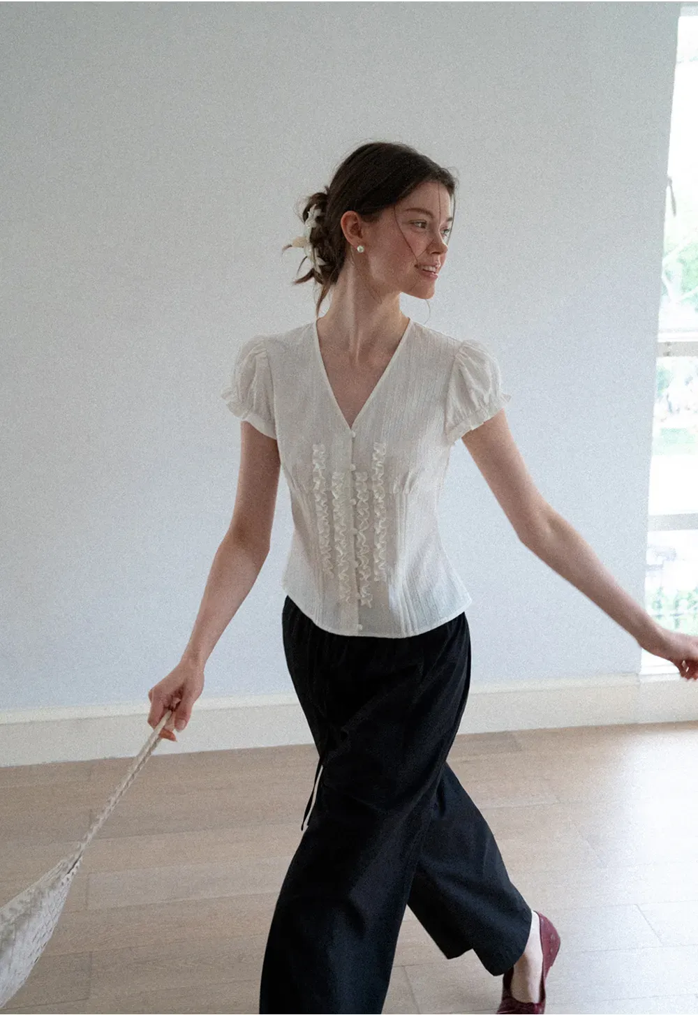 Elastic Waist Drawstring Wide Leg Casual Pants
