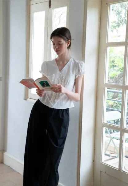Elastic Waist Drawstring Wide Leg Casual Pants