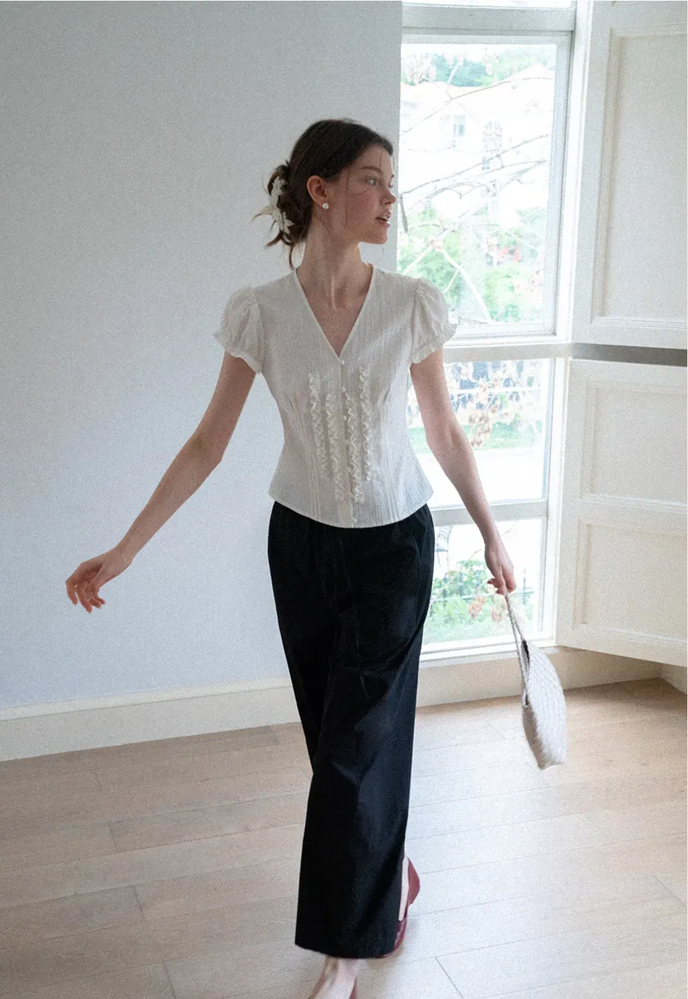 Elastic Waist Drawstring Wide Leg Casual Pants