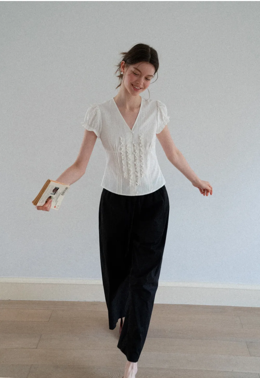 Elastic Waist Drawstring Wide Leg Casual Pants
