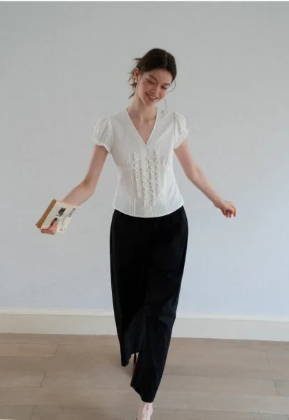 Elastic Waist Drawstring Wide Leg Casual Pants