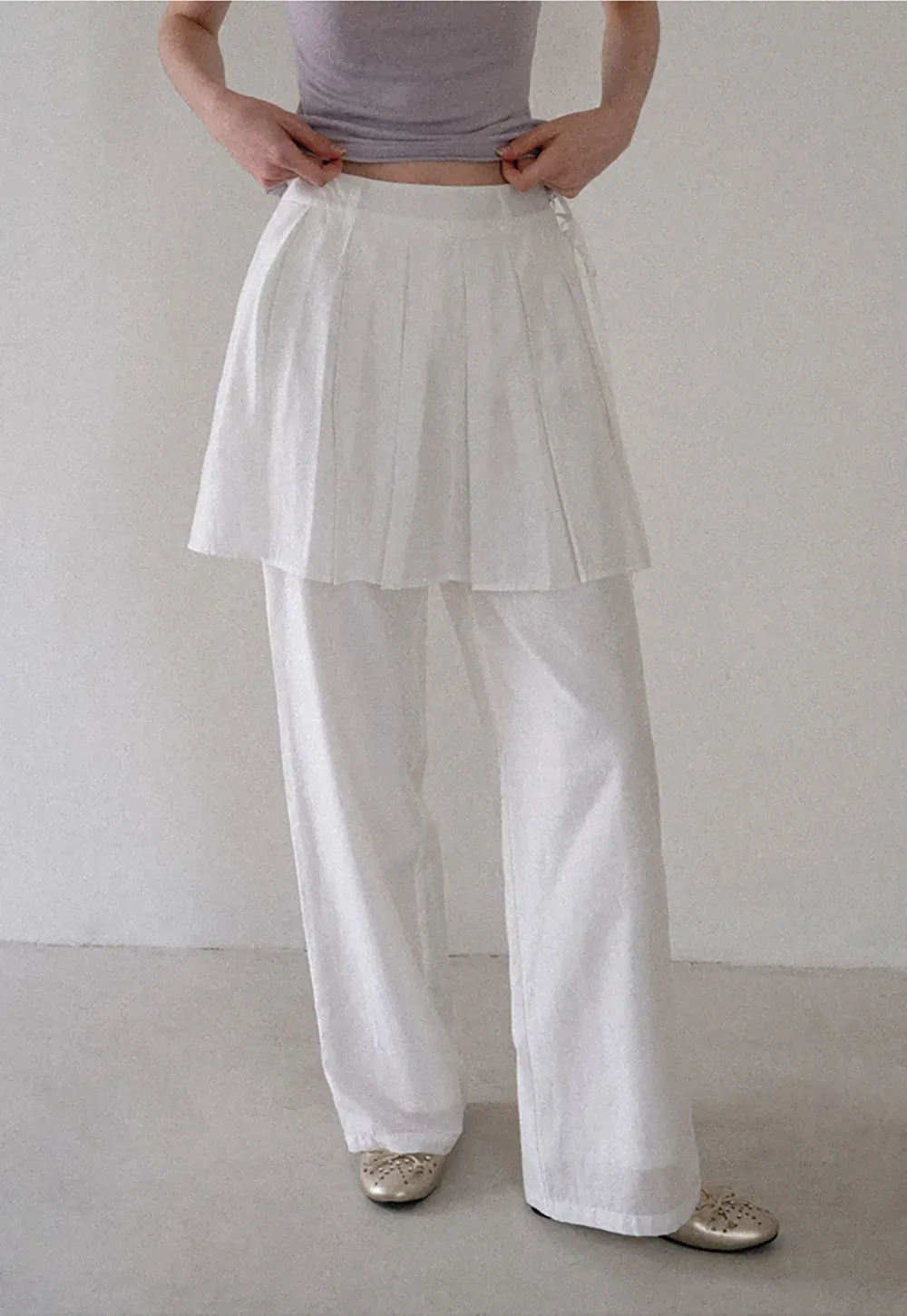 Pleated Layered High Waist Casual Pants