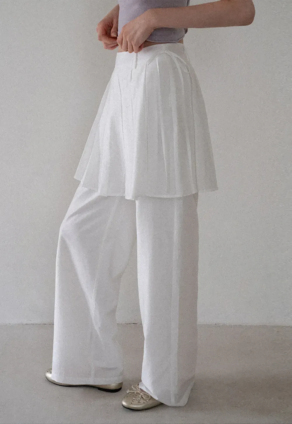 Pleated Layered High Waist Casual Pants