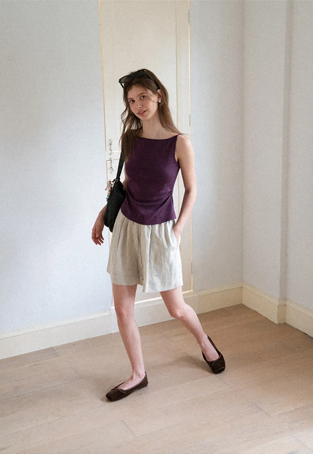 Elastic Waist Pleated Loose Fit Casual Pants