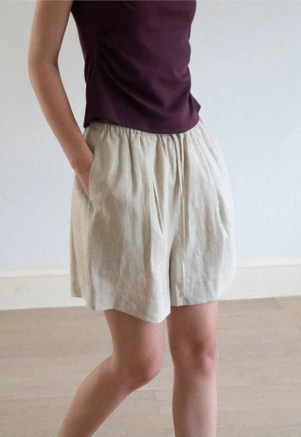 Elastic Waist Pleated Loose Fit Casual Pants