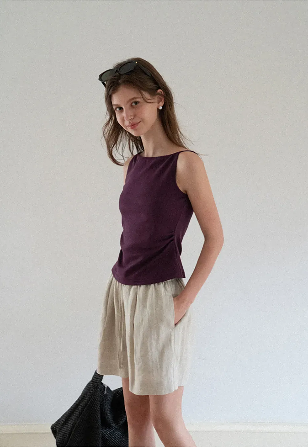 Elastic Waist Pleated Loose Fit Casual Pants