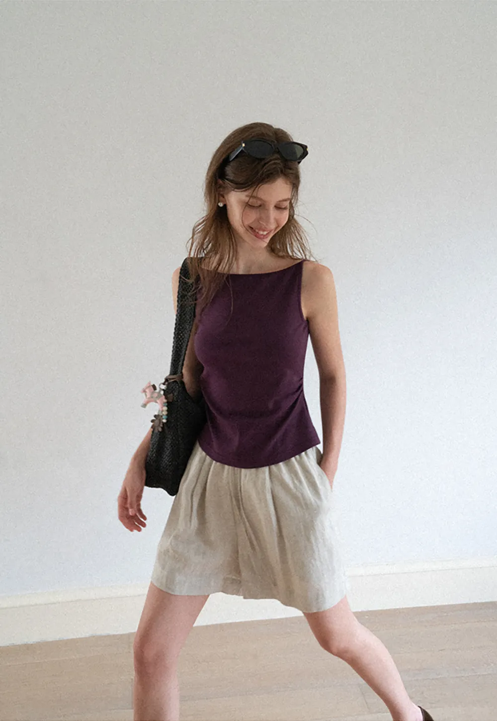Elastic Waist Pleated Loose Fit Casual Pants