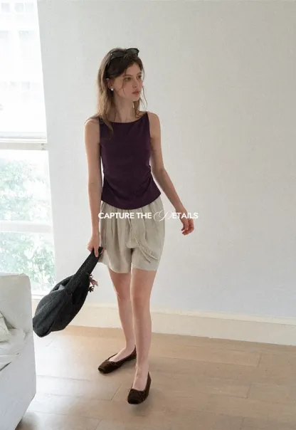 Elastic Waist Pleated Loose Fit Casual Pants