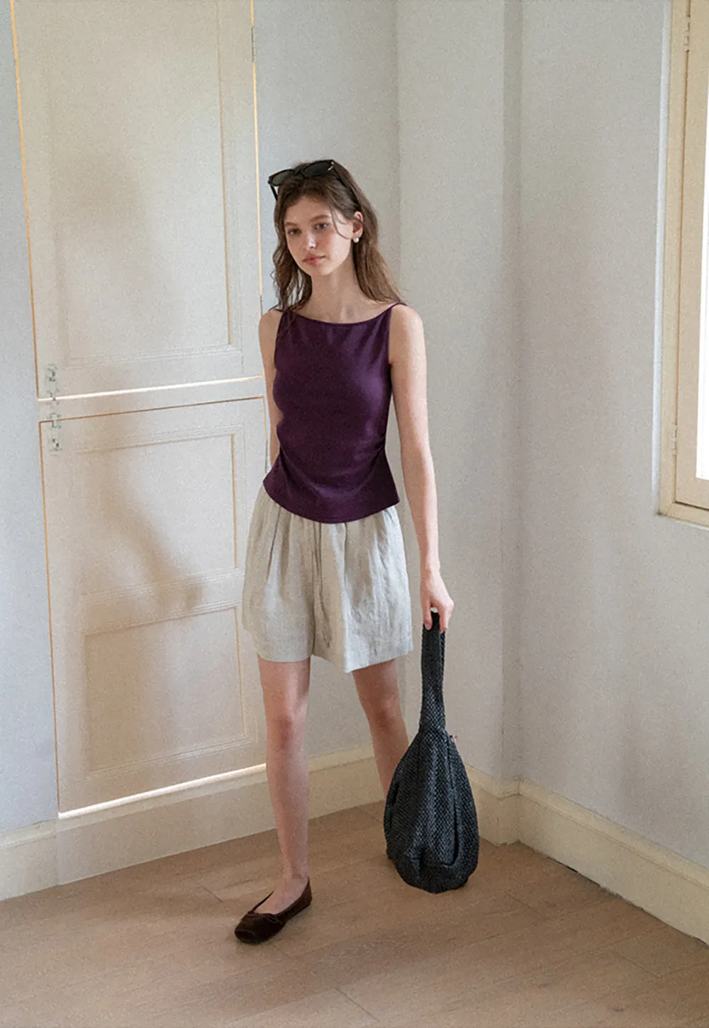 Elastic Waist Pleated Loose Fit Casual Pants