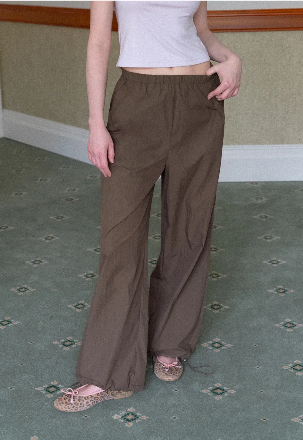 Elastic Waist Wide Leg Casual Pants