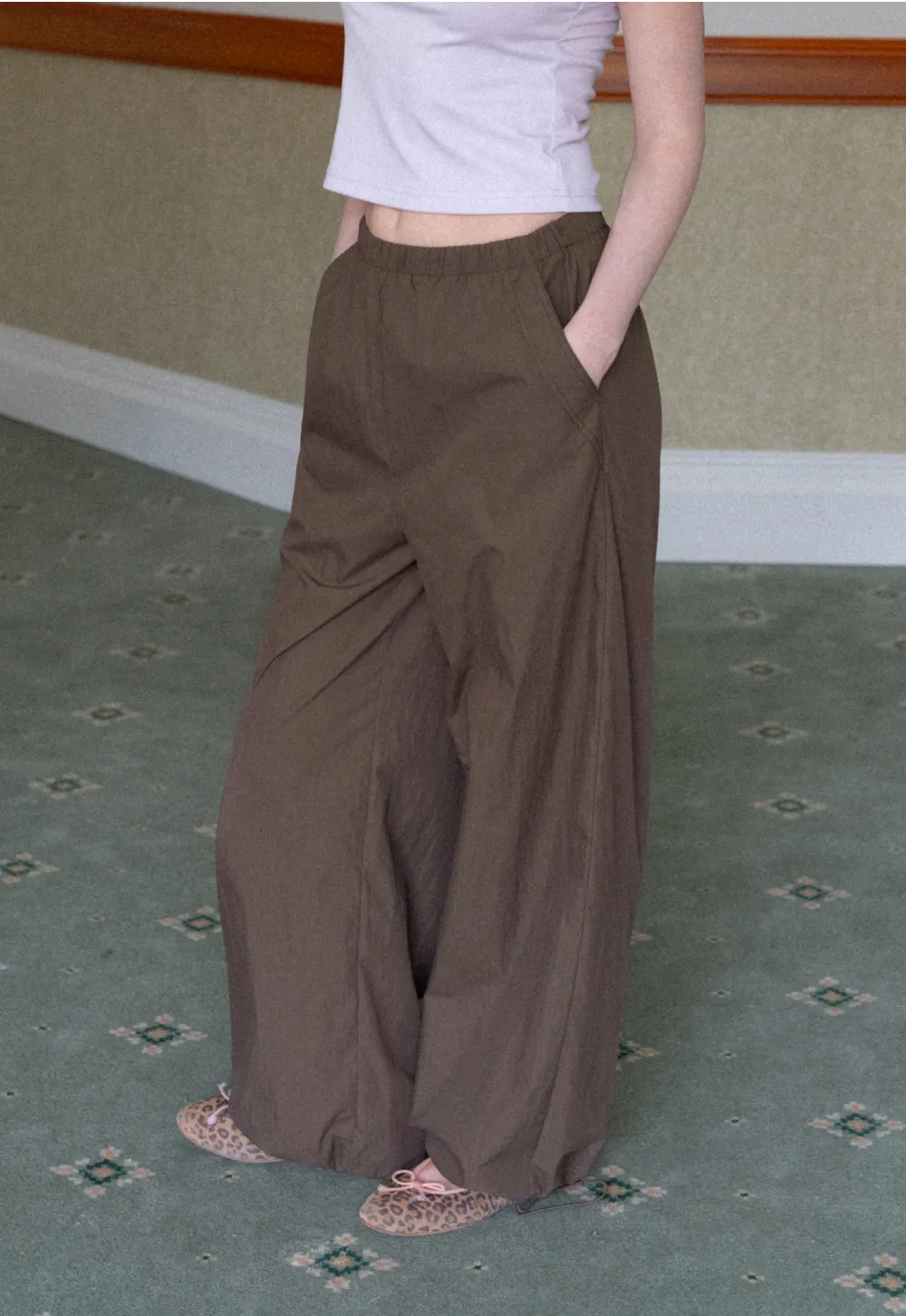 Elastic Waist Wide Leg Casual Pants