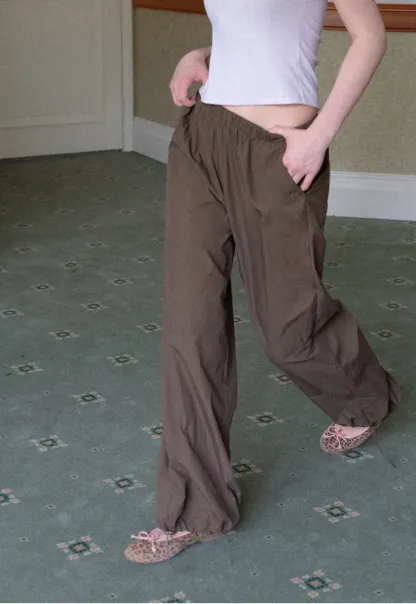 Elastic Waist Wide Leg Casual Pants