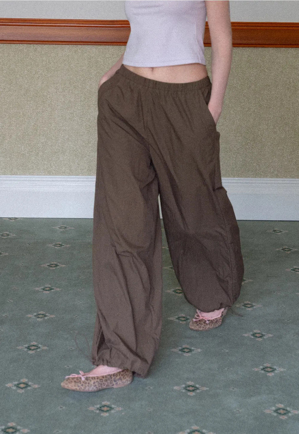 Elastic Waist Wide Leg Casual Pants