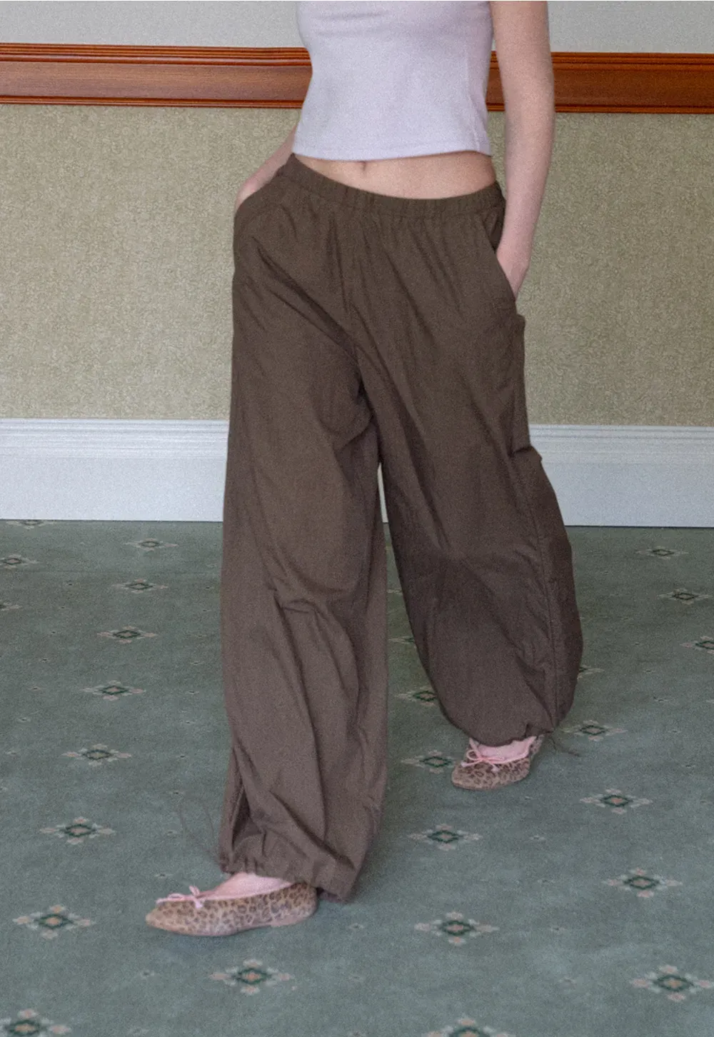 Elastic Waist Wide Leg Casual Pants