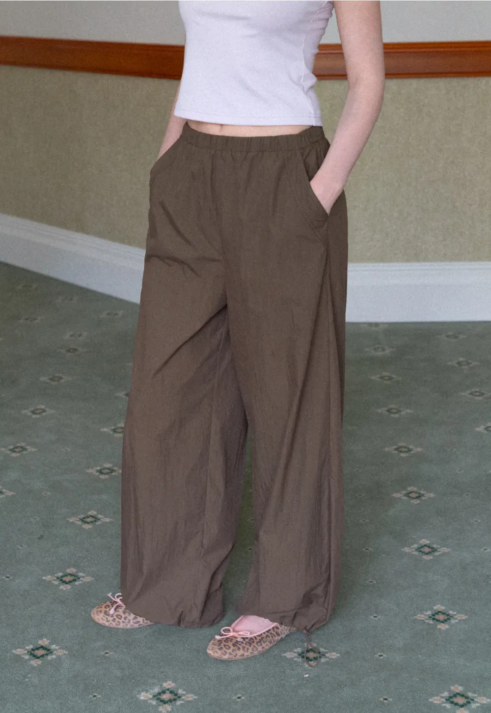 Elastic Waist Wide Leg Casual Pants