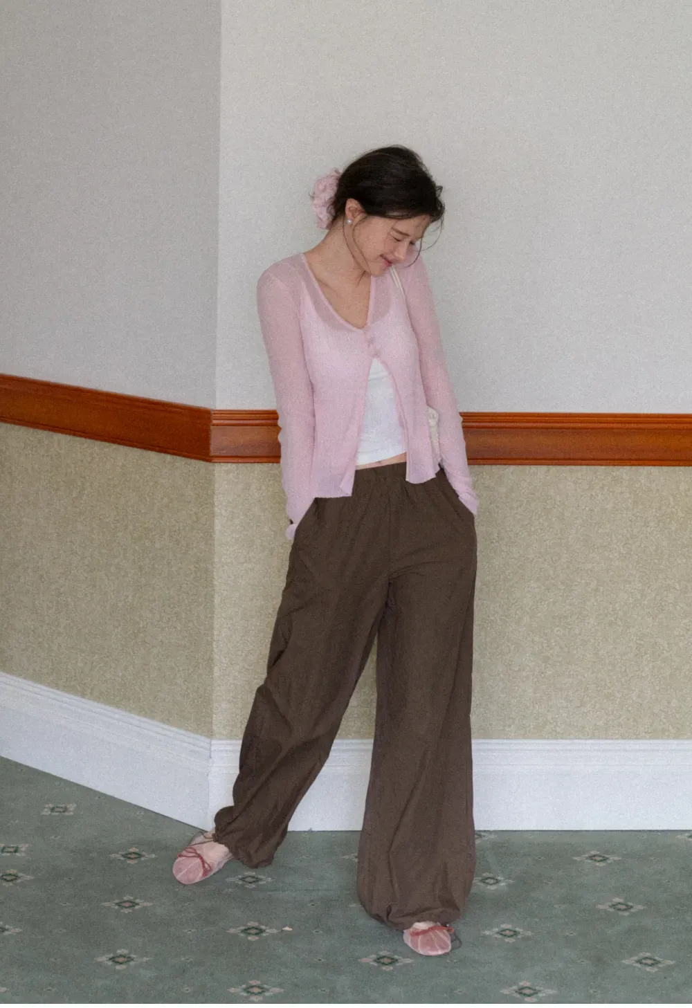 Elastic Waist Wide Leg Casual Pants