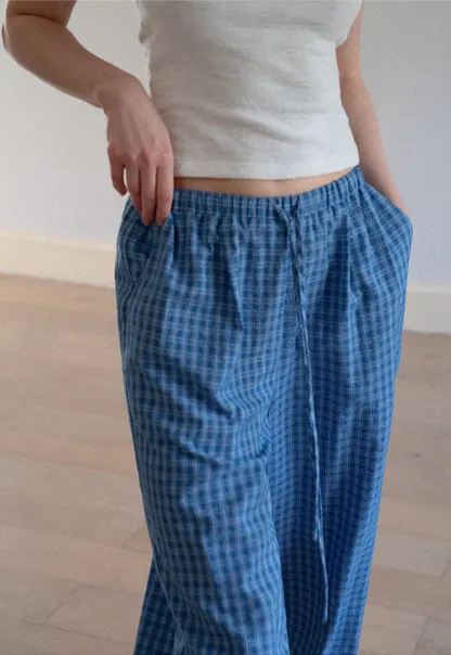 Wide Leg Gingham Check Casual Pants