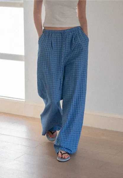 Wide Leg Gingham Check Casual Pants