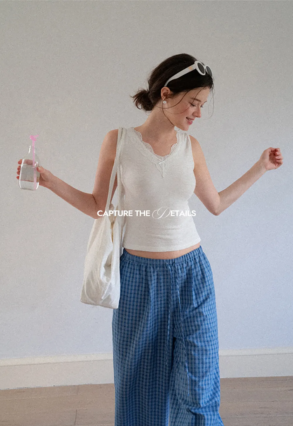 Wide Leg Gingham Check Casual Pants