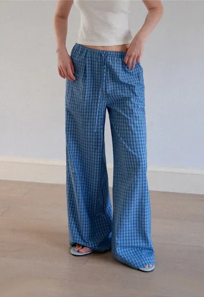 Wide Leg Gingham Check Casual Pants
