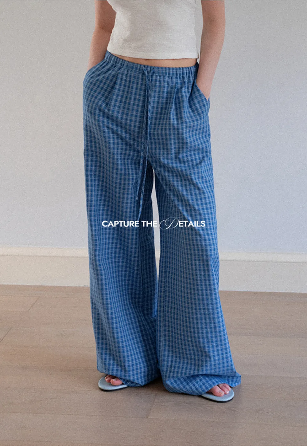 Wide Leg Gingham Check Casual Pants