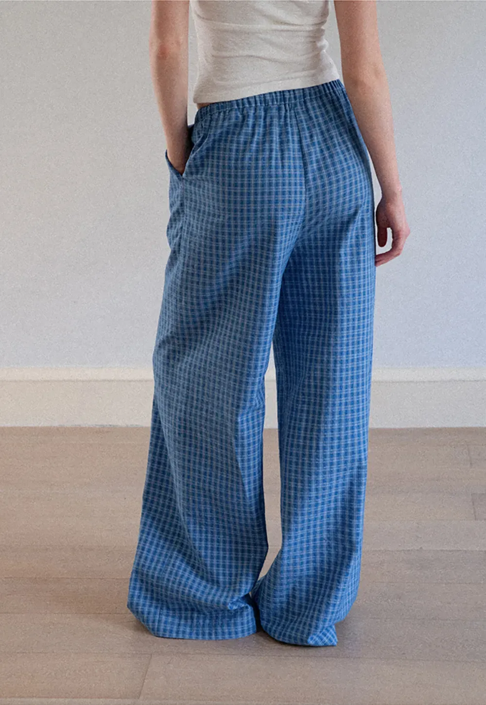 Wide Leg Gingham Check Casual Pants