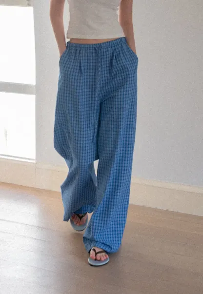 Wide Leg Gingham Check Casual Pants