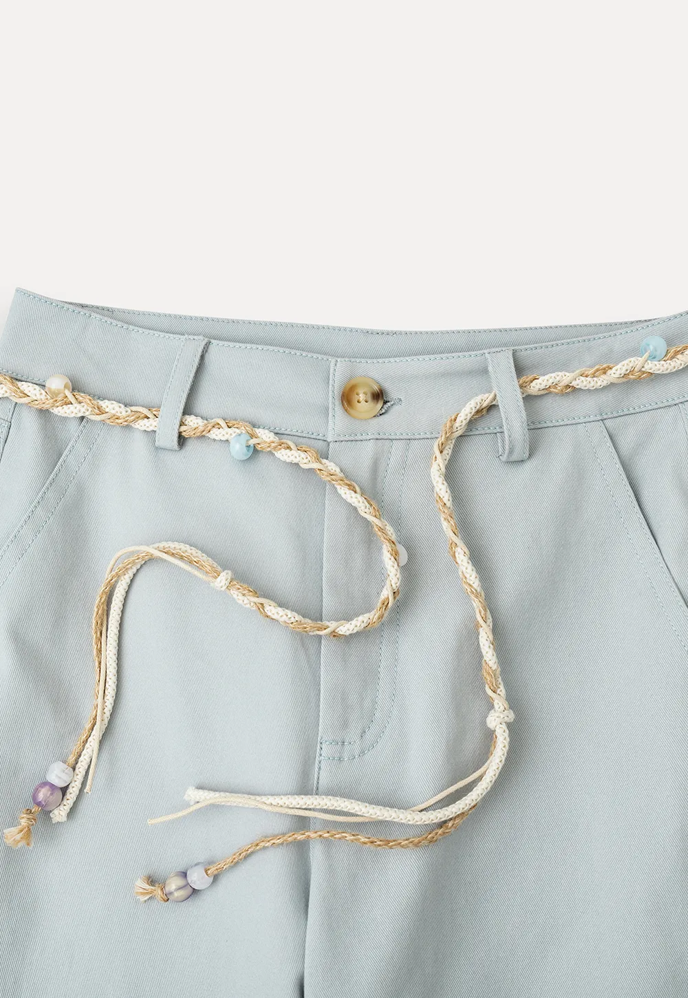 High Waist Wide Leg Pants with Braided Cord Detail